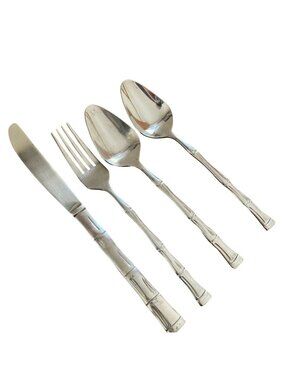 Estia Bamboo Stainless Flatware Korea Fork Knife 2 Soup Spoons Retro MCM